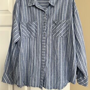 Z Supply blue and White Striped Button-Up Shirt
